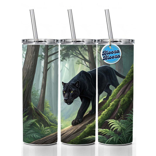 Black Panther Stalking Prey Skinny Tumbler 20oz with Straw Insulated Water Bottle Gift