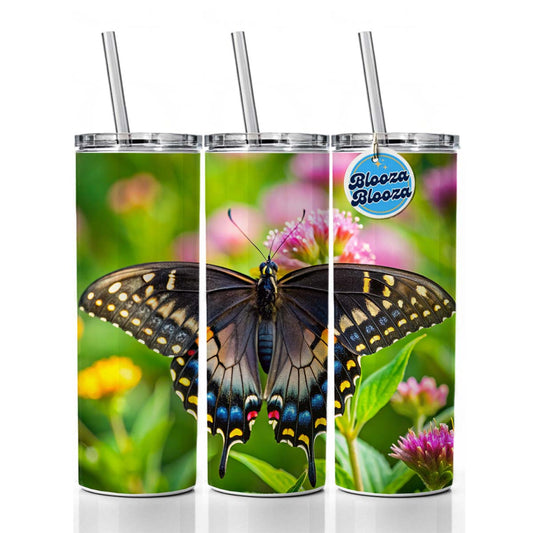 Black Swallowtail Butterfly Skinny Tumbler 20oz with Straw Insulated Water Bottle Gift