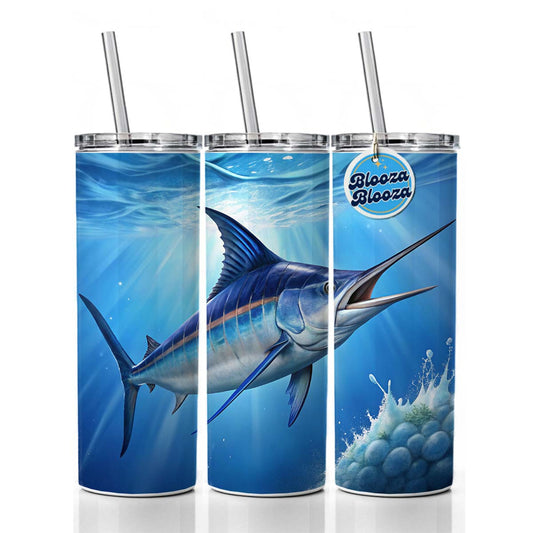 Blue Marlin Fish Skinny Tumbler 20oz with Straw Insulated Water Bottle Gift