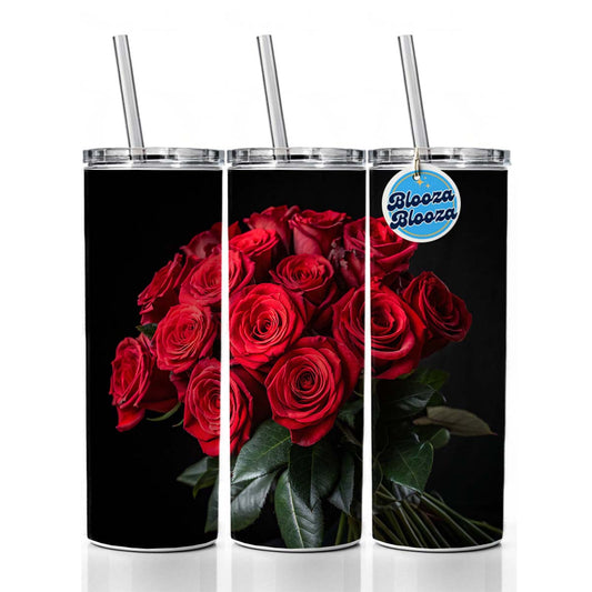 Bouquet Of Red Roses Love Valentine's Day Skinny Tumbler 20oz with Straw Insulated Water Bottle Gift
