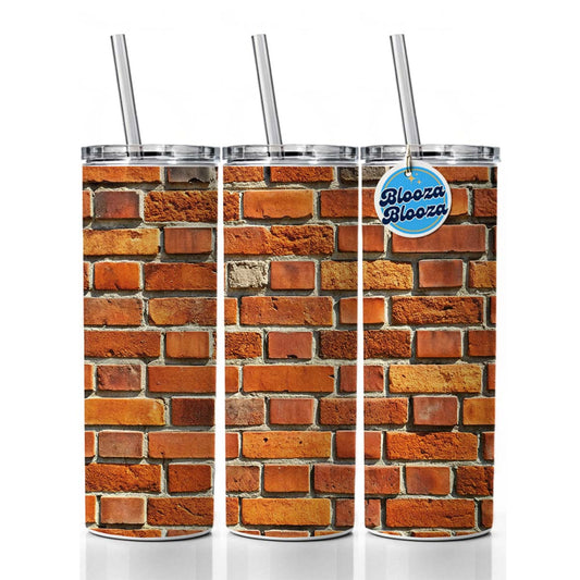 Brick Wall Pattern Skinny Tumbler 20oz with Straw Insulated Water Bottle Gift