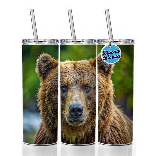 Brown Bear Skinny Tumbler 20oz with Straw Insulated Water Bottle Gift