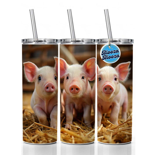 Bunch of Pink Baby Pigs Skinny Tumbler 20oz with Straw Insulated Water Bottle Gift