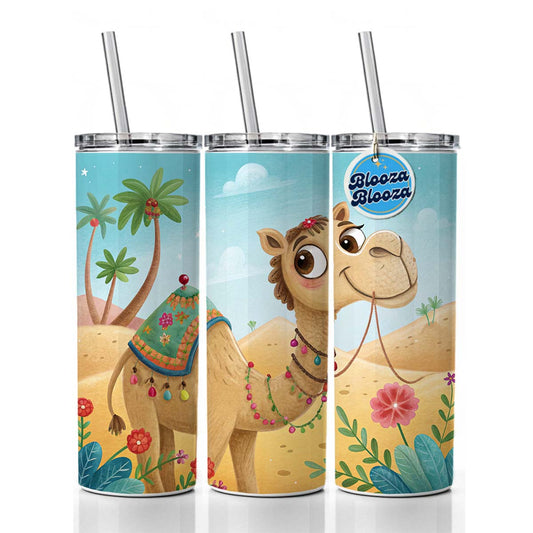 Camel Children's Illustration Style Skinny Tumbler 20oz with Straw Insulated Water Bottle Gift
