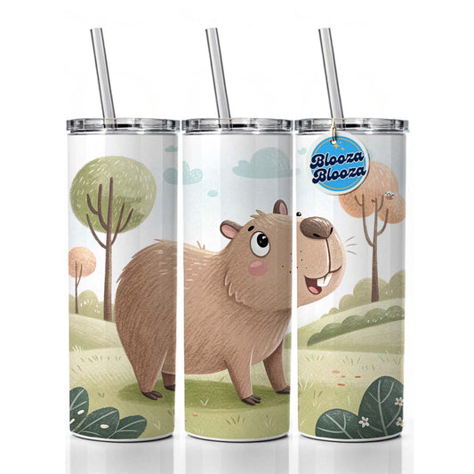 Capybara Children's Illustration Style Skinny Tumbler 20oz with Straw Insulated Water Bottle Gift