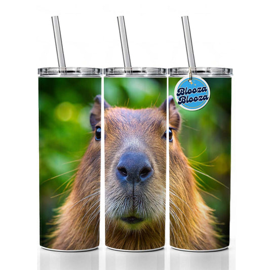 Capybara Face Skinny Tumbler 20oz with Straw Insulated Water Bottle Gift