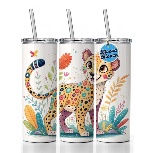 Cheetah Children's Illustration Style Skinny Tumbler 20oz with Straw Insulated Water Bottle Gift
