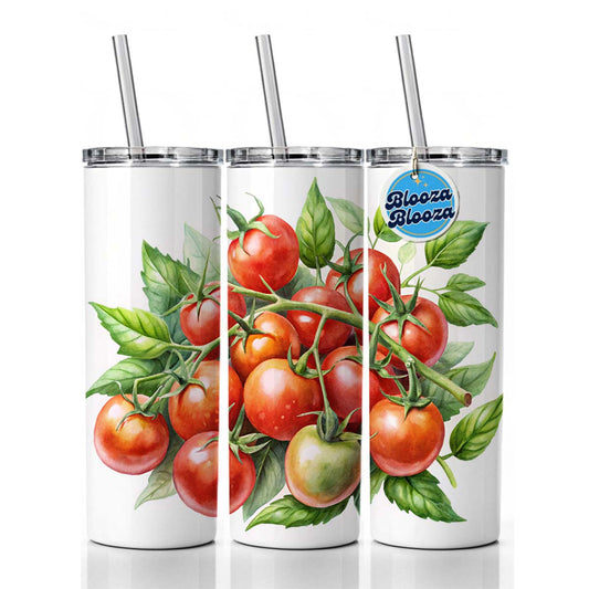 Cherry Tomatoes On The Vine Watercolor Skinny Tumbler 20oz with Straw Insulated Water Bottle Gift