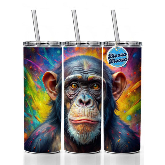 Chimpanzee Monkey Colorful Abstract Art Skinny Tumbler 20oz with Straw Insulated Water Bottle Gift