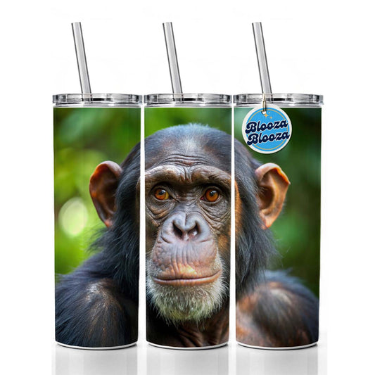 Chimpanzee Monkey Skinny Tumbler 20oz with Straw Insulated Water Bottle Gift