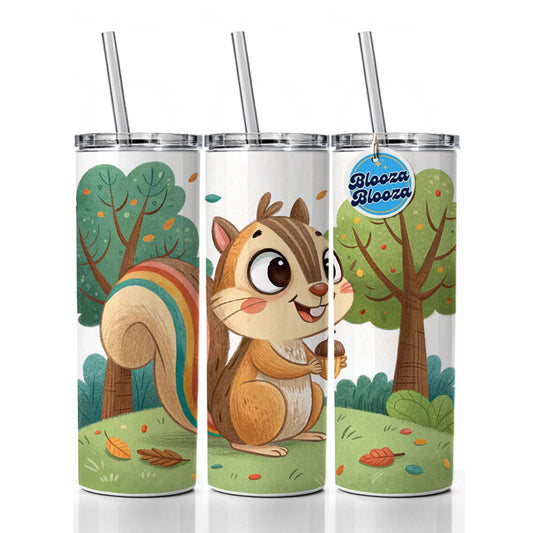 Chipmunk Children's Illustration Style Skinny Tumbler 20oz with Straw Insulated Water Bottle Gift