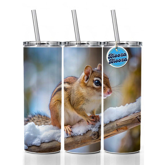 Chipmunk On Branch In Winter Skinny Tumbler 20oz with Straw Insulated Water Bottle Gift