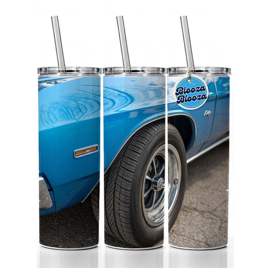 Classic Blue Muscle Car Skinny Tumbler 20oz with Straw Insulated Water Bottle Gift