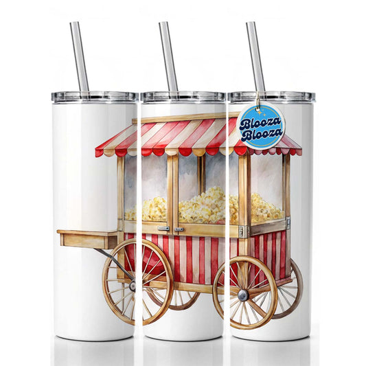 Classic Movie Popcorn Vendor Cart Watercolor Skinny Tumbler 20oz with Straw Insulated Water Bottle Gift