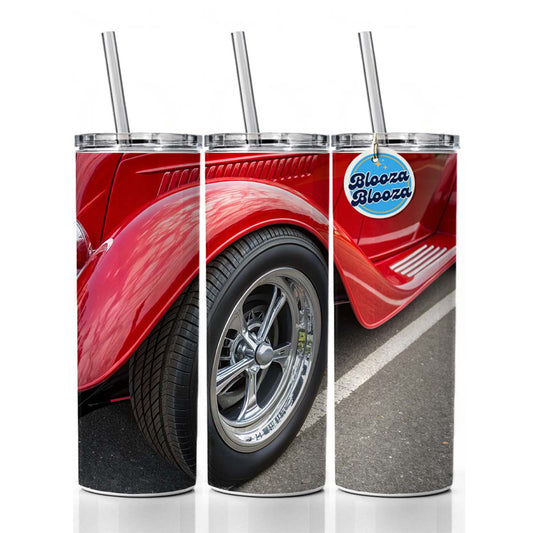 Classic Red Hot Rod Car Skinny Tumbler 20oz with Straw Insulated Water Bottle Gift