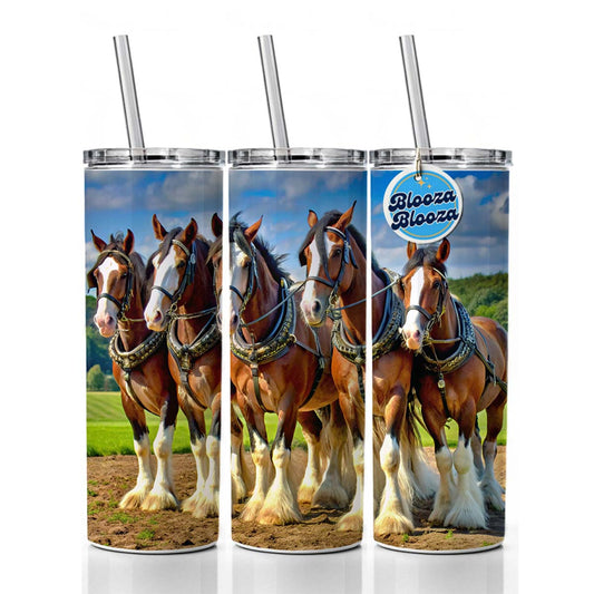 Clydesdale Horses Skinny Tumbler 20oz with Straw Insulated Water Bottle Gift