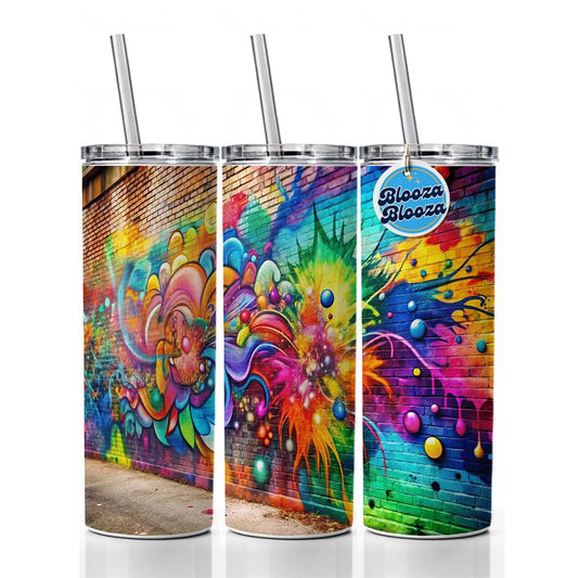 Colorful Graffiti On City Wall Skinny Tumbler 20oz with Straw Insulated Water Bottle Gift