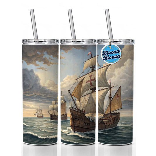 Columbus's Ships Nina, Pinta, And The Santa Maria Skinny Tumbler 20oz with Straw Insulated Water Bottle Gift