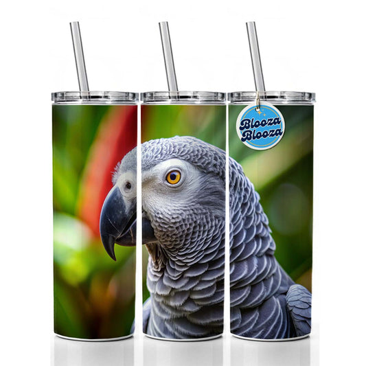 Congo African Grey Parrot Bird Skinny Tumbler 20oz with Straw Insulated Water Bottle Gift