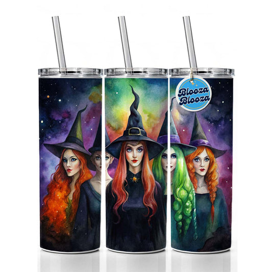 Coven Of Witches Black Watercolor Skinny Tumbler 20oz with Straw Insulated Water Bottle Gift