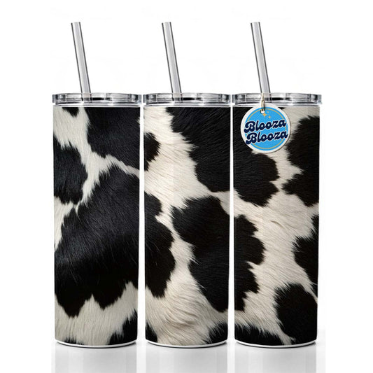 Cow Pattern Black and White Skinny Tumbler 20oz with Straw Insulated Water Bottle Gift