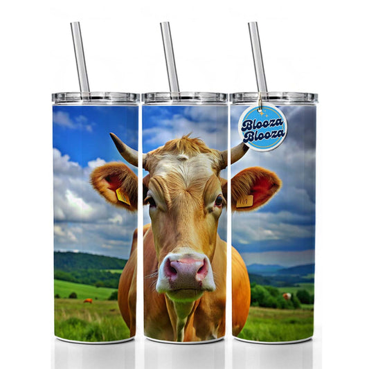 Cow Skinny Tumbler 20oz with Straw Insulated Water Bottle Gift
