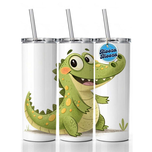 Crocodile Children's Illustration Style Skinny Tumbler 20oz with Straw Insulated Water Bottle Gift