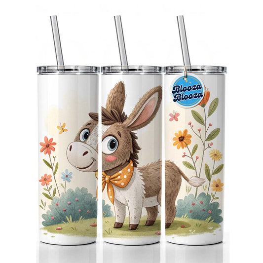 Donkey Children's Illustration Style Skinny Tumbler 20oz with Straw Insulated Water Bottle Gift
