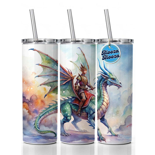 Dragon Rider Watercolor Skinny Tumbler 20oz with Straw Insulated Water Bottle Gift