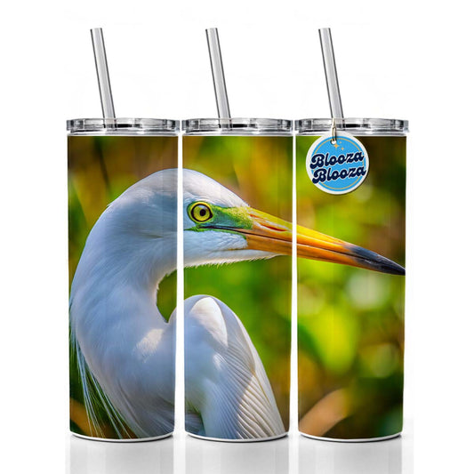 Egret Face Skinny Tumbler 20oz with Straw Insulated Water Bottle Gift