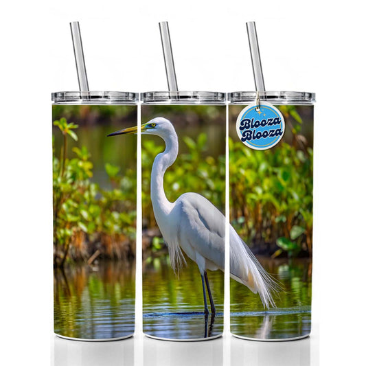 Egret Skinny Tumbler 20oz with Straw Insulated Water Bottle Gift