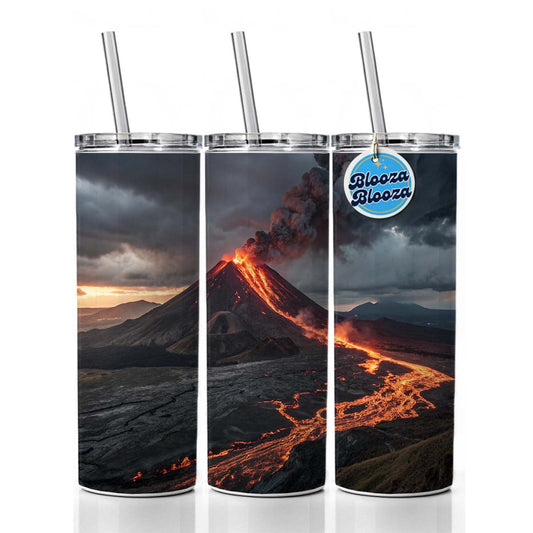 Erupting Volcano With Flowing Lava Skinny Tumbler 20oz with Straw Insulated Water Bottle Gift