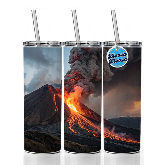 Erupting Volcano with Lava Trails Skinny Tumbler 20oz with Straw Insulated Water Bottle Gift