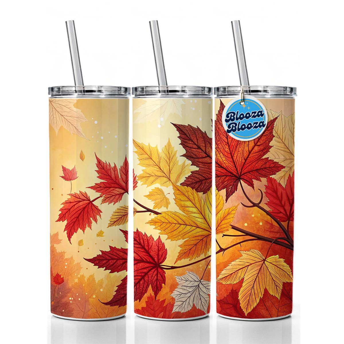Fall Autumn Leaves Design Skinny Tumbler 20oz with Straw Insulated Water Bottle Gift
