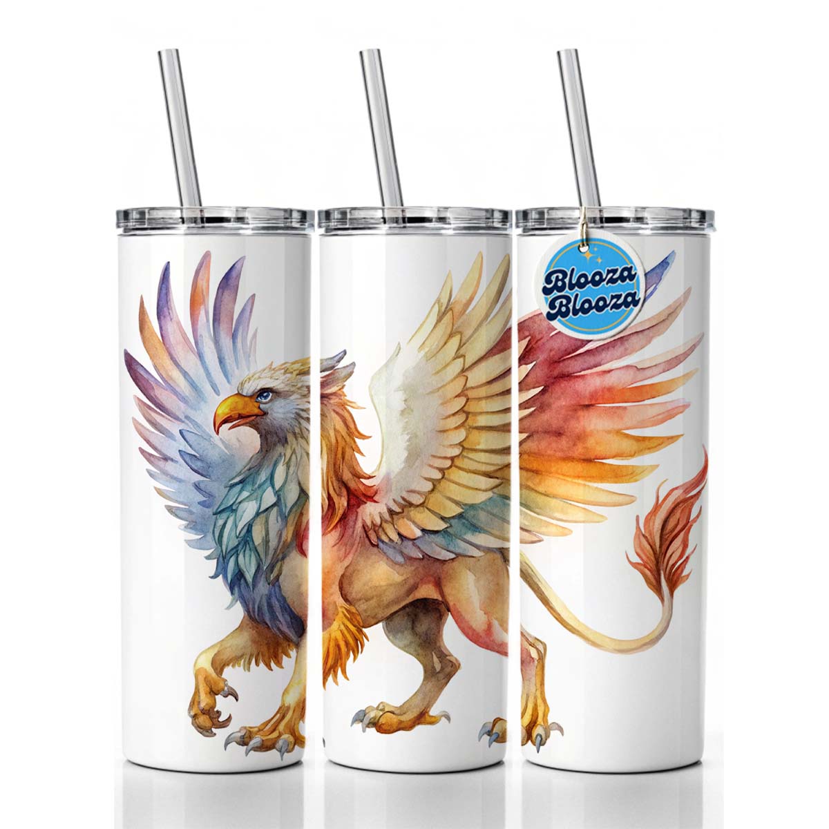 Fantasy Griffin Mythical Creature Watercolor Skinny Tumbler 20oz with Straw Insulated Water Bottle Gift