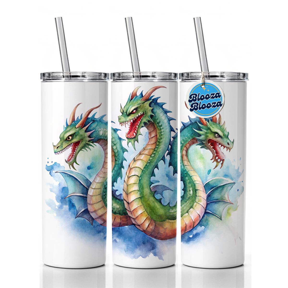 Fantasy Hydra Mythical Creature Watercolor Skinny Tumbler 20oz with Straw Insulated Water Bottle Gift