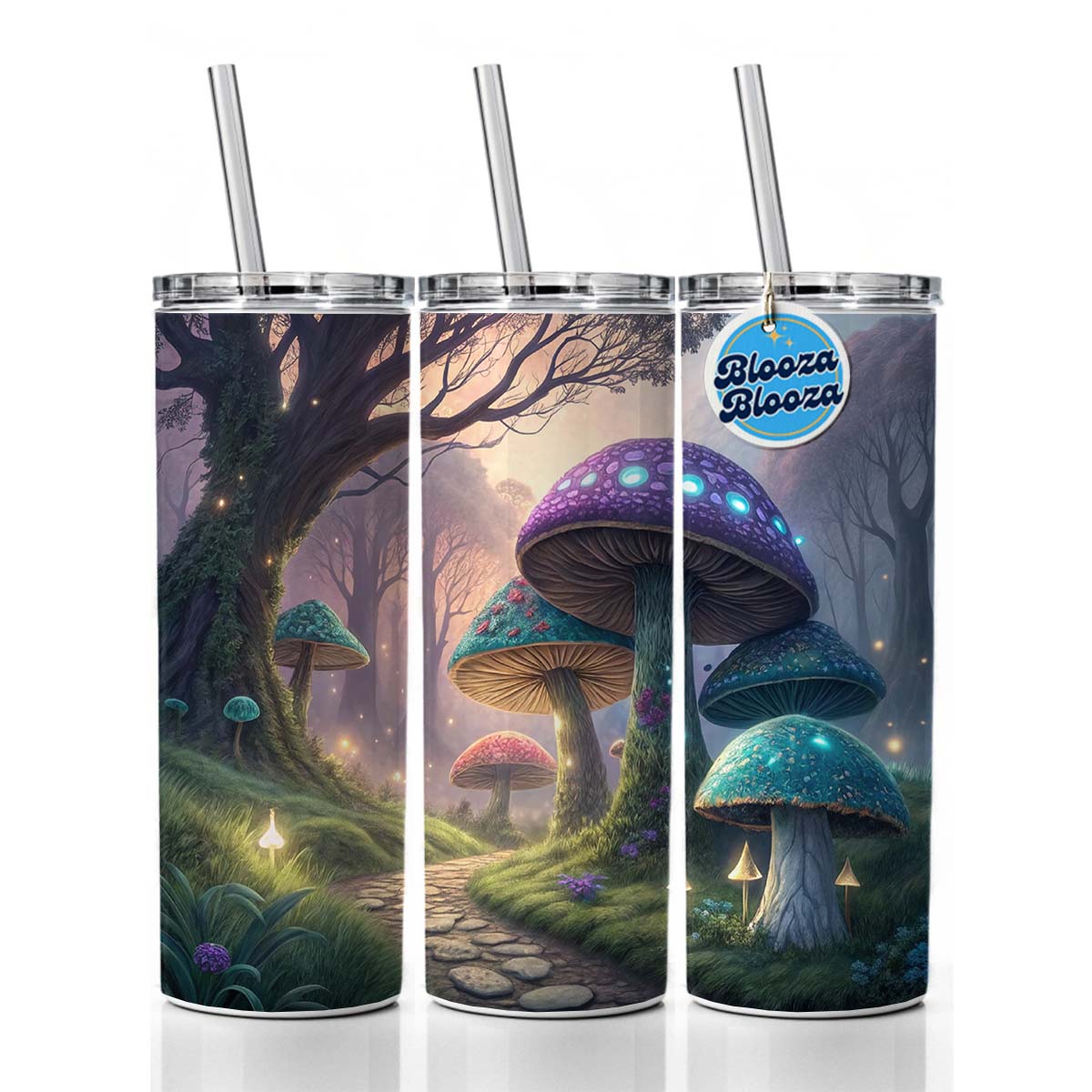 Fantasy Mushroom Forest Path Skinny Tumbler 20oz with Straw Insulated Water Bottle Gift