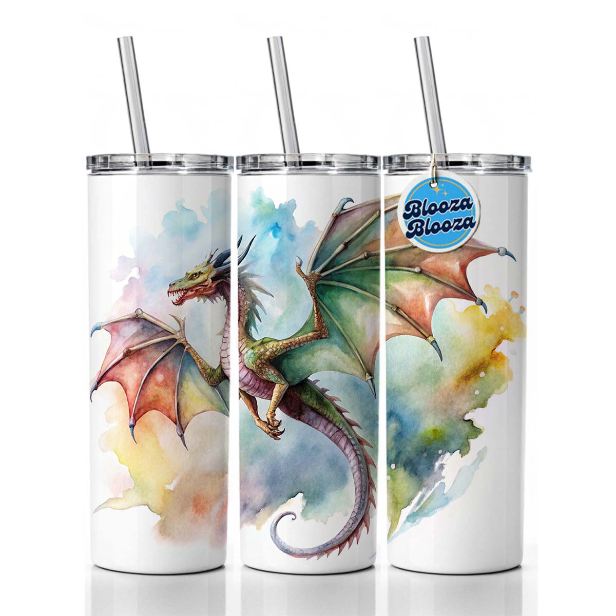Fantasy Wyvern Dragon In Flight Watercolor Skinny Tumbler 20oz with Straw Insulated Water Bottle Gift