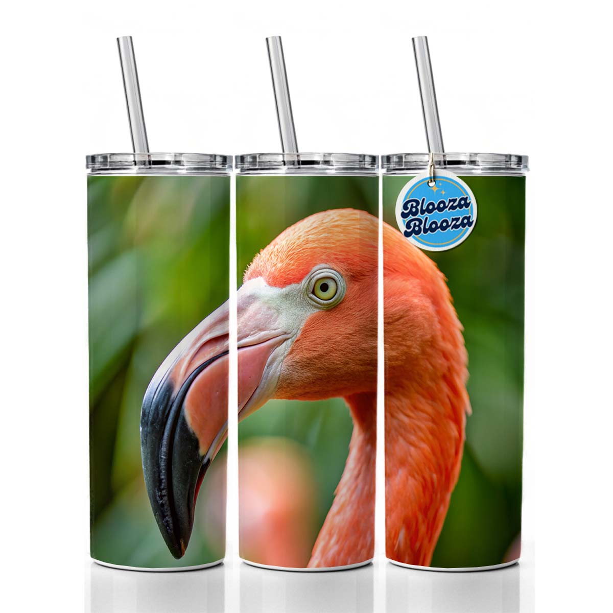 Flamingo Face Skinny Tumbler 20oz with Straw Insulated Water Bottle Gift