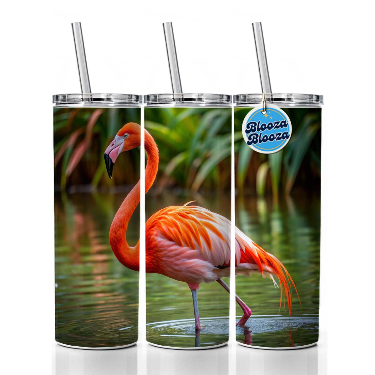 Flamingo Skinny Tumbler 20oz with Straw Insulated Water Bottle Gift