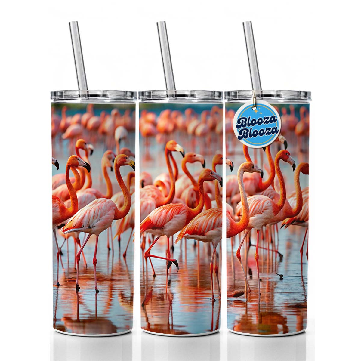 Flamingos Skinny Tumbler 20oz with Straw Insulated Water Bottle Gift