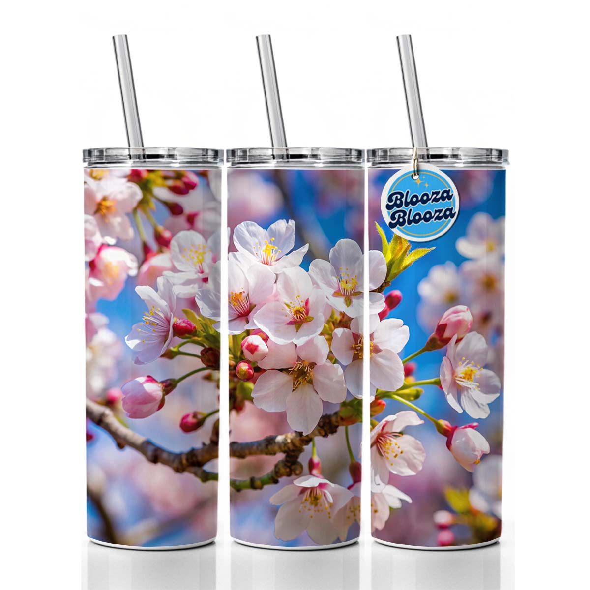 Flowering Cherry Tree Branch Skinny Tumbler 20oz with Straw Insulated Water Bottle Gift
