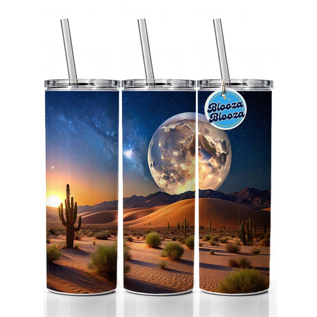 Full Moon Over The Desert Skinny Tumbler 20oz with Straw Insulated Water Bottle Gift