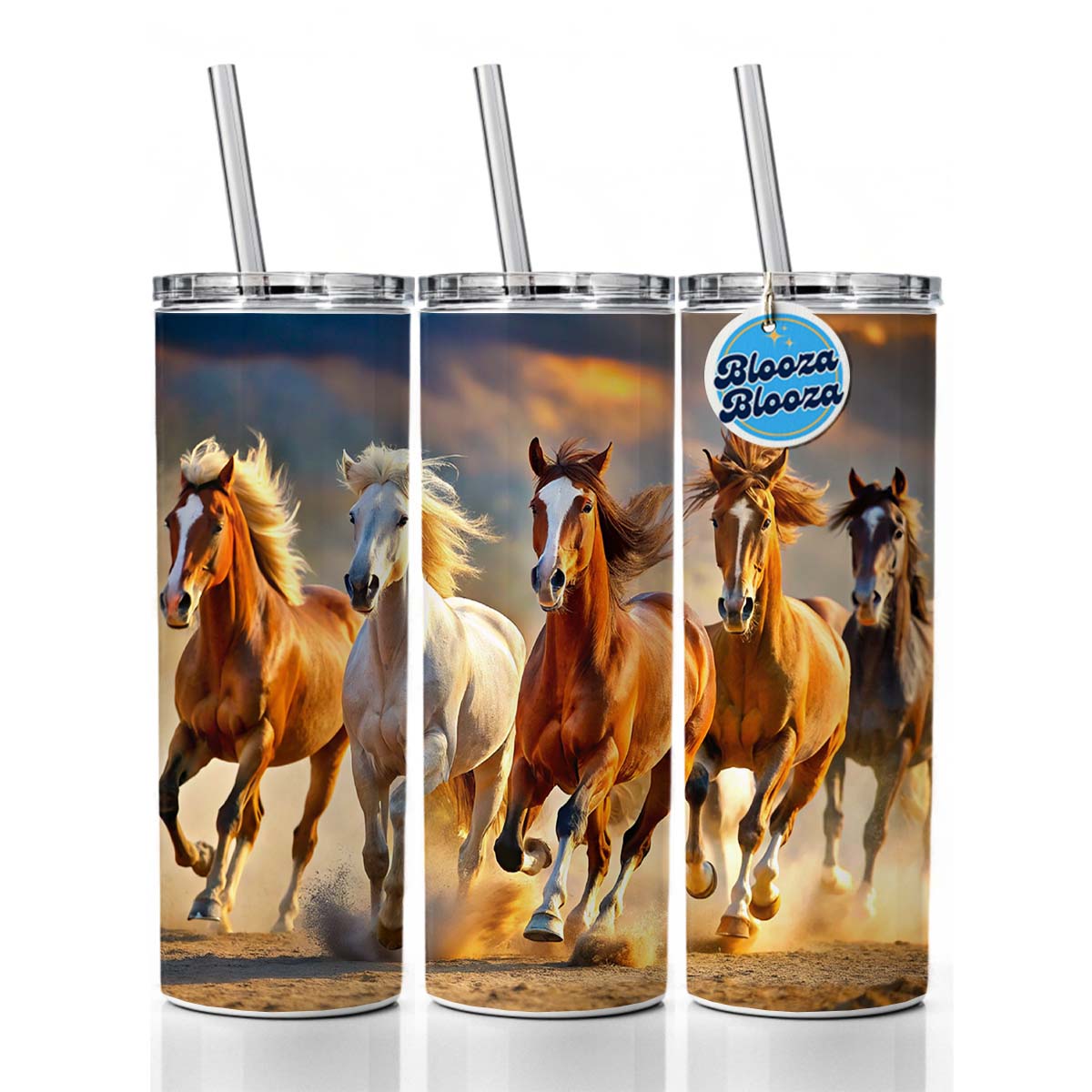 Galloping Horses Skinny Tumbler 20oz with Straw Insulated Water Bottle Gift