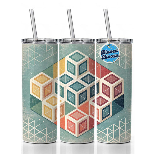 Geometric Cube Pattern Design Skinny Tumbler 20oz with Straw Insulated Water Bottle Gift