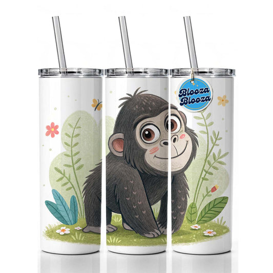 Gorilla Ape Children's Illustration Style Skinny Tumbler 20oz with Straw Insulated Water Bottle Gift