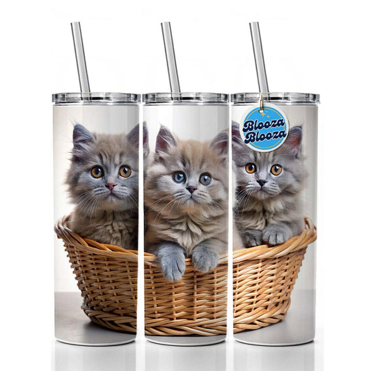Gray British Longhair Kittens In A Basket Skinny Tumbler 20oz with Straw Insulated Water Bottle Gift