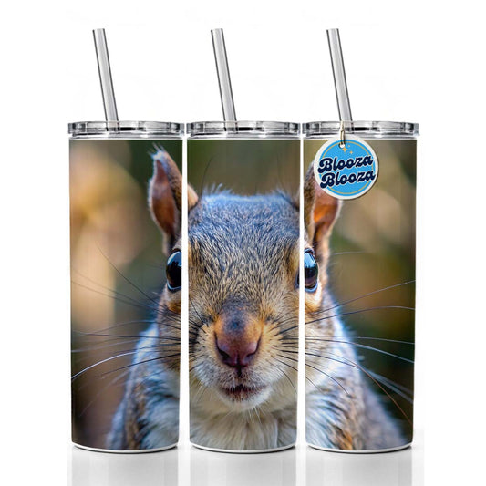 Gray Squirrel Face Skinny Tumbler 20oz with Straw Insulated Water Bottle Gift
