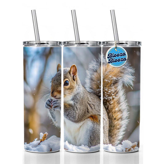 Gray Squirrel In Winter Skinny Tumbler 20oz with Straw Insulated Water Bottle Gift