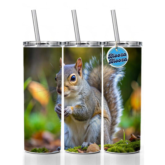 Gray Squirrel Skinny Tumbler 20oz with Straw Insulated Water Bottle Gift
